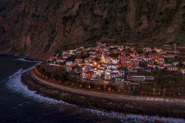 Aerial view, Jardim do Mar, cliffs, Madeira, Portugal