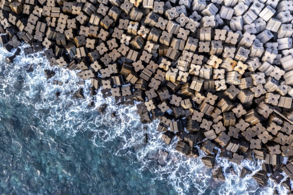 Aerial view, breakwater on the coast, Madeira, Portugal