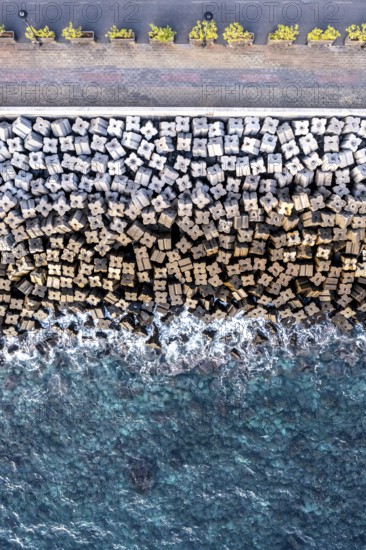 Aerial view, breakwater on the coast, Madeira, Portugal