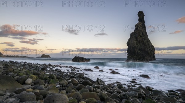Ilheus da Rib volcanic rock formation on the cliffs of Ribeira da Janela, Madeira, Portugal