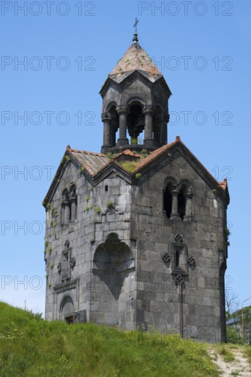 Single pointed stone turret on a hill against a blue sky, Haghpat Monastery, Haghpatavank, Haghpat town, UNESCO World Heritage Site, Lorikeet province, Armenia