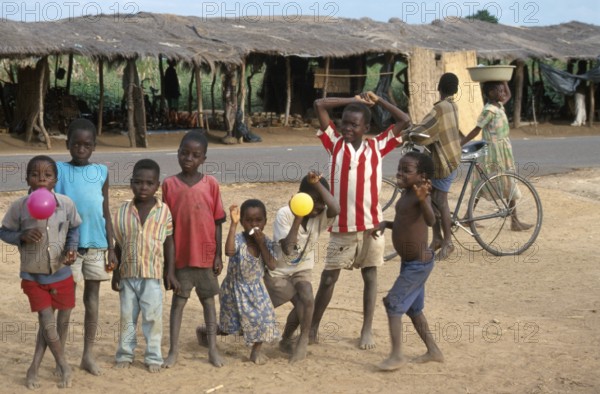 People, children on a street market, Salima, Malawi, Africa, June 2000, vintage, retro, old, historic