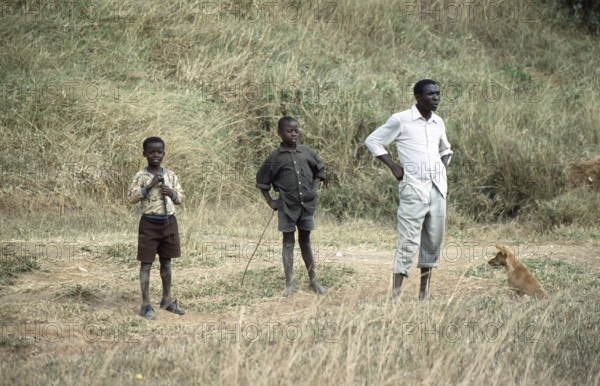 Germanypeople, children, boys, man, dog, Bwangu Mzimba, Malawi, Africa, June 2000, vintage, retro, old, historical