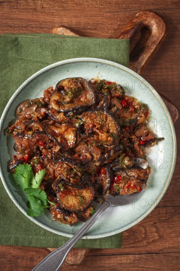 Meat with eggplant, Georgian dish, homemade, no people