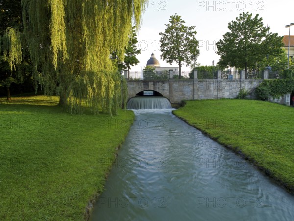 View from the English Garden to the State Chancellery, KöglmÃ¼hlbach, Munich, Bavaria, Germany