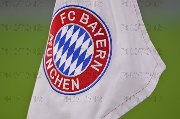 Corner flag with FC Bayern Munich FCB logo, Champions League, Allianz Arena, Munich, Bayern, Germany