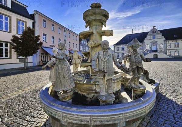 The Bonifatius Stirnberg BÃ¼rgerbrunnen on the town hall square in front of the town hall, Lippstadt, North Rhine-Westphalia, Germany