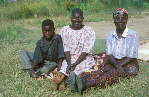 Family in Kande on Lake Malawi, Malawi, Africa, July 2000, vintage, retro, old, historic