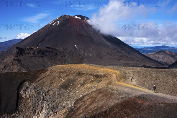 Mount Ngauruhoe, Red Crater and the Tongariro Alpine Crossing hiking trail, Tongariro National Park. North Island, New Zealand