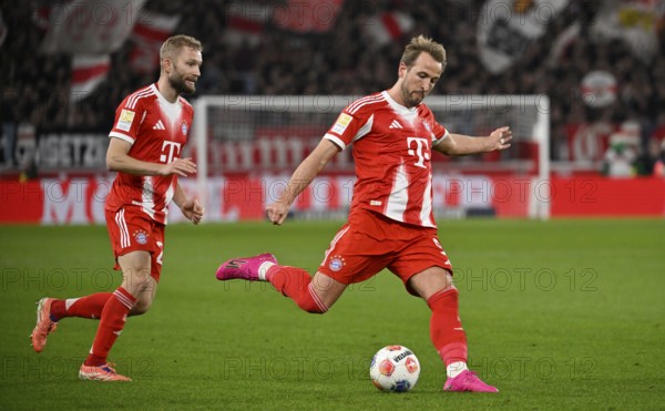 Harry Kane FC Bayern Munich FCB (09) Action on the ball Konrad Laimer FC Bayern Munich FCB (27) MHPArena, MHP Arena Stuttgart, Baden-WÃ¼rttemberg, Germany