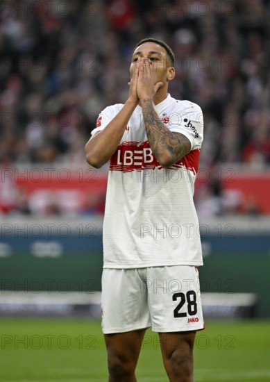 Nikolas Nartey VfB Stuttgart (28) disappointed gesture gesture MHPArena, MHP Arena Stuttgart, Baden-WÃ¼rttemberg, Germany