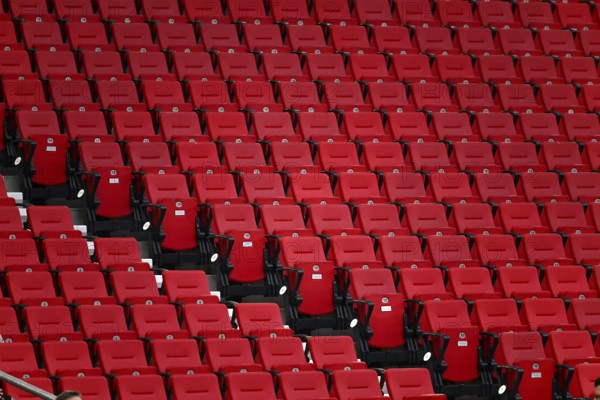 Empty grandstand, seats, red, MHPArena, MHP Arena Stuttgart, Baden-WÃ¼rttemberg, Germany