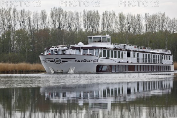 Excellence Coral river cruise ship on the Peene, tourism, Peenetal nature park Park, Mecklenburg-Western Pomerania, Germany