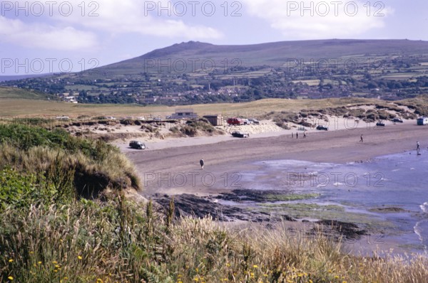 Sandy beach at Newport, Pembrokeshire Coast national park, Wales, UK 16 July 1971