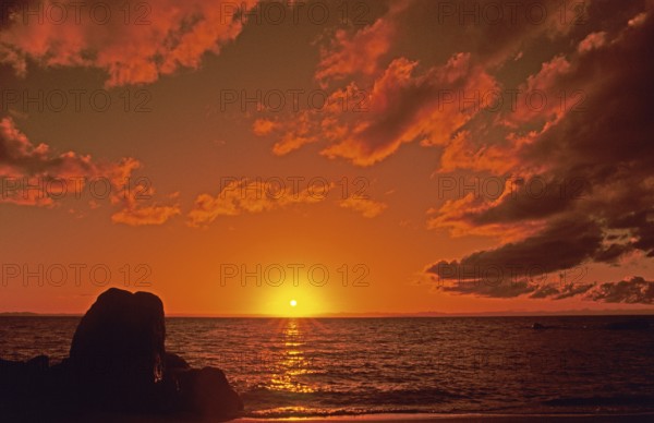 Sunrise over Lake Malawi, Malawi, Africa, July 2000, vintage, retro, old, historic