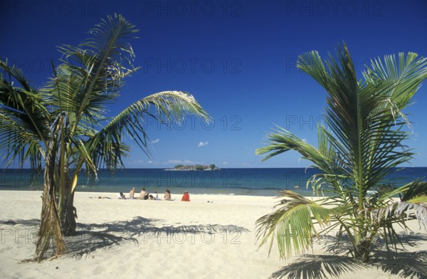 Palm beach near Kande on Lake Malawi, Malawi, Africa, July 2000, vintage, retro, old, historic