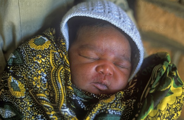 Portrait of a newborn baby, Kande, Malawi, Africa, July 2000, vintage, retro, old, historical