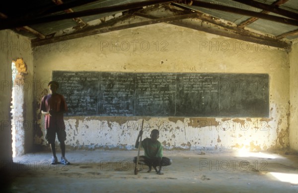 School in a village near Kande on Lake Malawi, Malawi, Africa, July 2000, vintage, retro, old, historic