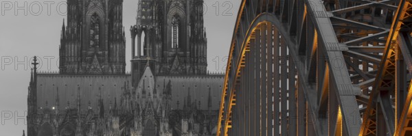 Abendstimmung am Kölner Dom, HohenzollernbrÃ¼cke, Cologne, North Rhine-Westphalia, Germany