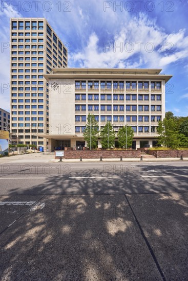 Hessian Ministry of Labour, Integration, Youth and Social Affairs, building, high-rise building, modern architecture, residential tower, trees, blue sky, cirrus clouds, cirrostratus clouds, cumulus clouds, Sonnenberger StraÃŸe, Wiesbaden, state capital, district-free city, Hesse, Germany