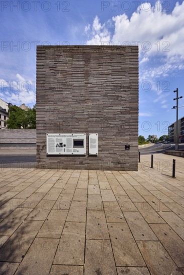 Memorial to the murdered Wiesbaden Jews, memorial, historical event, general architecture, barrier bollard, pavement made of concrete paving stones, blue sky, altocumulus clouds, cirrus clouds, CoulinstraÃŸe, Wiesbaden, state capital, district-free city, Hesse, Germany
