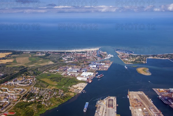 WarnemÃ¼nde, Germany, Mecklenburg-Western Pomerania, Breitling, Baltic Sea, sea, harbor, shipyard, aerial view