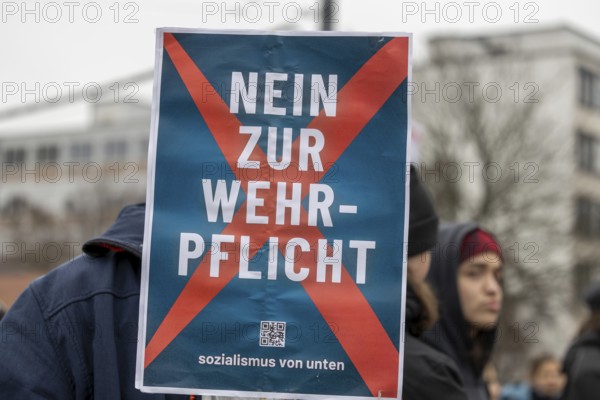 Demonstration against compulsory military service in Ludwigshafen am Rhein***Picture: Sign with the inscription NO TO COMPULSORY MILITARY SERVICE