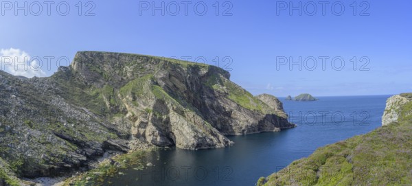 View of blue sea and cliffs from Portacloy Loop Cliff Walk, Muingnabo, County Mayo, Ireland