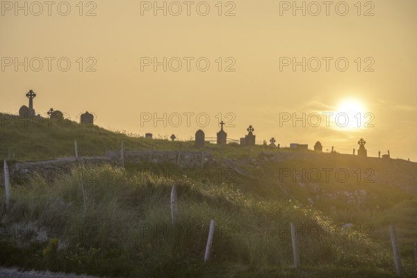 Cemetery in the evening light, Gurteen Camping, Roundstone, County Galway, Ireland