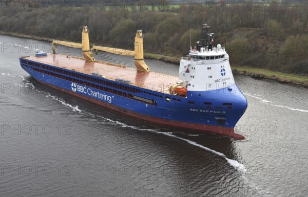 The new cargo ship, cargo ship, BBC SAO PAULO sails through the Kiel Canal, NOK, Kiel Canal, Schleswig-Holstein, Germany