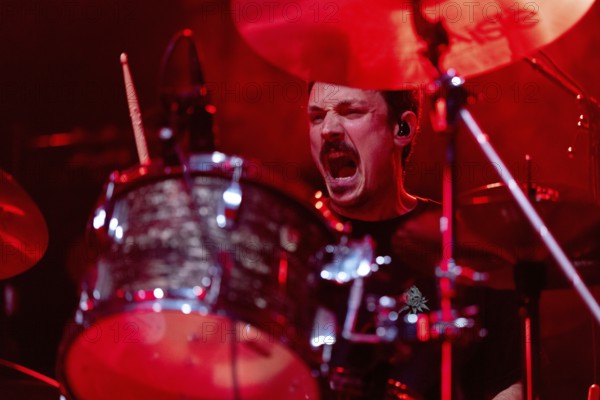 Labros G., drummer from 1000mods, live at Huxleys Neue Welt in Berlin on 03.12.2025