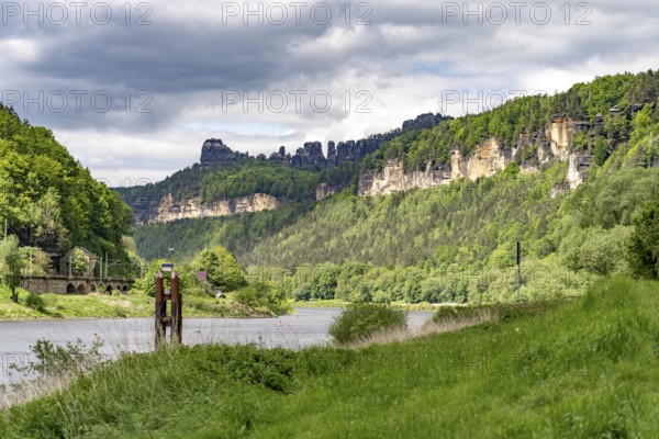 Elbe and landscape near in Schmilka, Bad Schandau, Saxony, Germany