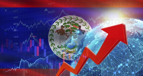 Global financial growth with Belizean flag. Financial growth with Belize flag on economic background