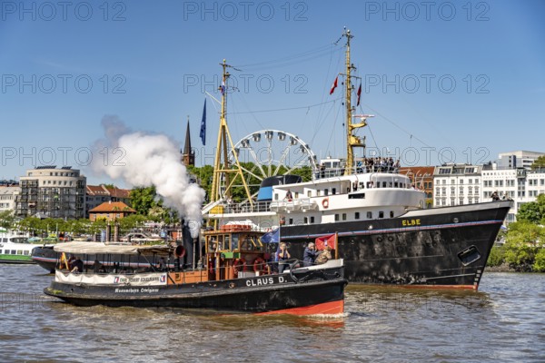 Steam tug Claus D. at the arrival parade of ships and sailboats, Hafengeburtstag Hamburg 2025 in the Free Hanseatic City of Hamburg, Germany