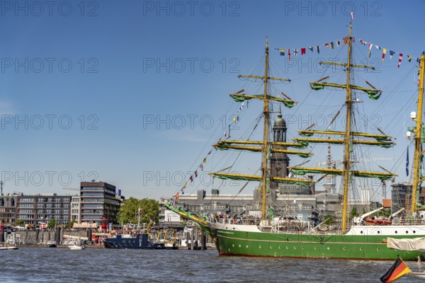 The tall ship Alexander von Humboldt II at the arrival parade of ships and sailboats at Hafengeburtstag Hamburg 2025 in the Hanseatic City of Hamburg, Germany