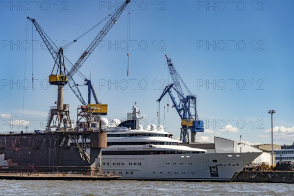 The yacht Katara in the Blohm+Voss shipyard in Hamburg, Germany