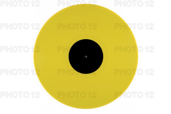 Light yellow phonograph record with a black label in the middle on a white background