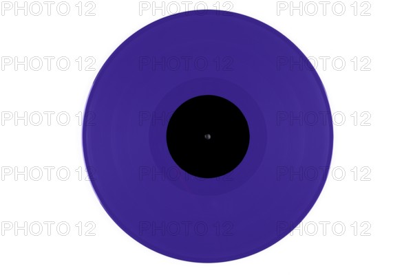Purple vinyl record with a black label in the middle on a white background