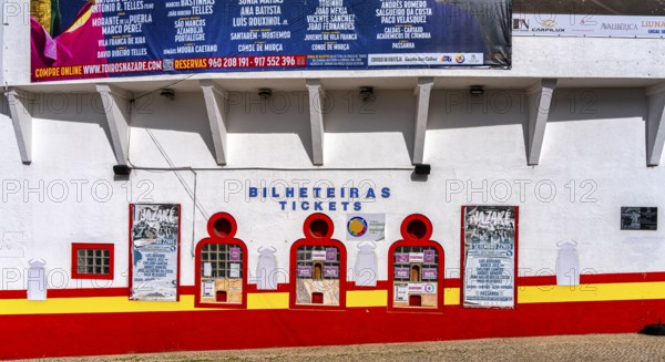 Cash boxes at the entrance to the bullring in Nazare, Portugal
