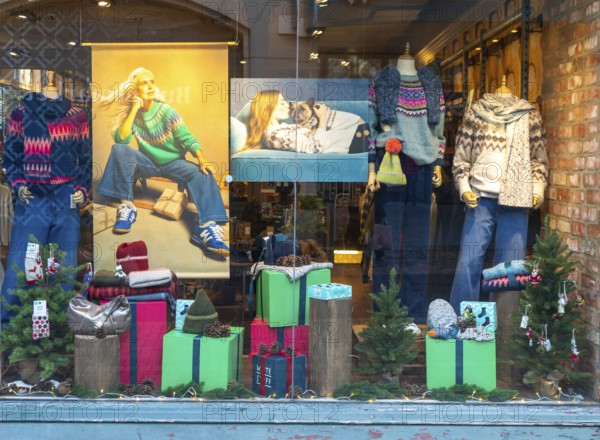 Older woman poster used in window display for White Stuff clothing shop, Ipswich, Suffolk, England, UK