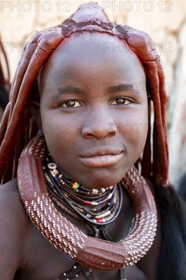 Portrait, Himba woman, traditional Himba village, Kaokoveld, Kunene, Namibia