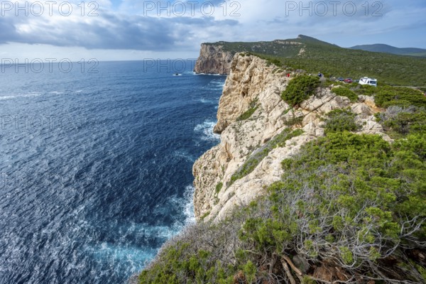 Steep cliffs by the sea, Belvedere Foradada, cliffs on the Capo Caccia headland, Alghero, Sardinia, Italy