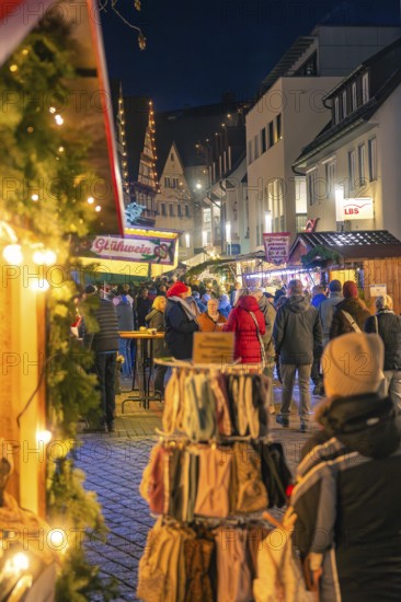 Lively Christmas market at night with huts and lights, Christmas market 2025, Nagold, Black Forest, Calw district, Germany