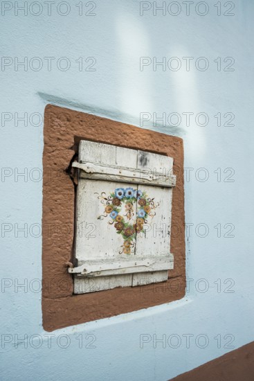 Painted window shop, Wissembourg, Biograd na Moru, Alsace, Bas-Rhin Department, France