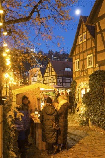 Elbhangfest Christmas market in Dresden Loschwitz in the historic village center of Loschwitz during Advent, Dresden, Saxony, Germany