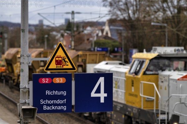 Work on the railway line, implementation of digital nodes between Waiblingen and Bad Cannstatt, line closure, construction site, for underground railway project Stuttgart 21, S21, main station, Sommerrain stop, S-Bahn S2 and S3 sign, Stuttgart, Baden-WÃ¼rttemberg, Germany