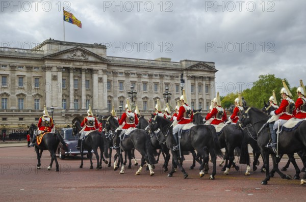 Household Cavalry Mounted Regiment during a parade in front of Buckingham Palace, London, Great Britain