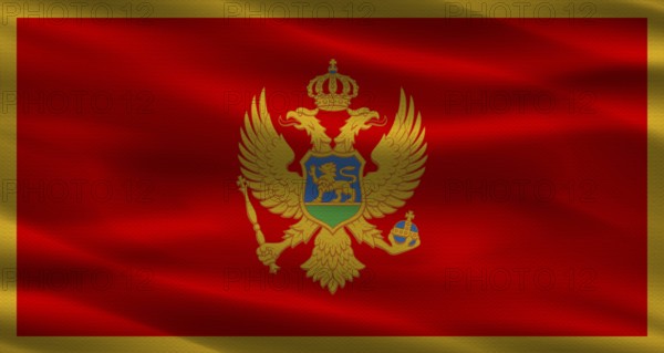 Montenegrin flag with fabric texture. Realistic flag of Montenegro waving