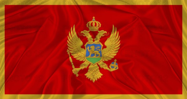 Montenegrin flag with fabric texture. Realistic flag of Montenegro waving, National flag