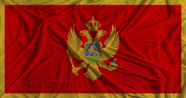 Montenegro flag with fabric texture background. National flag of Montenegro with cloth texture